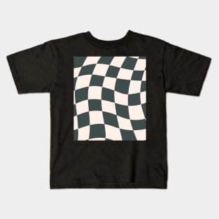 Sage Checkered Retro Pattern Print Green Kids T-Shirt